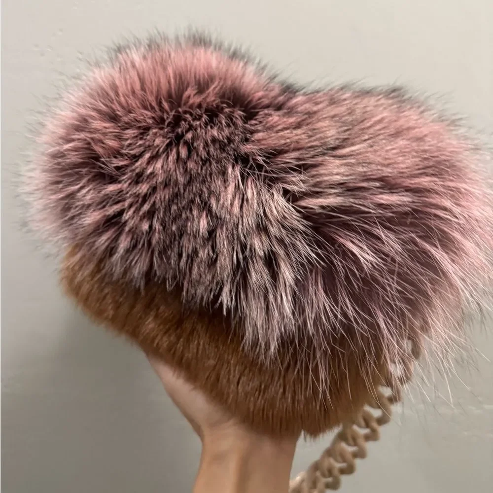 Handmade Real Mink Fur with Finn Raccoon Fur Foldover Flap Bag & 2 Strap Styles